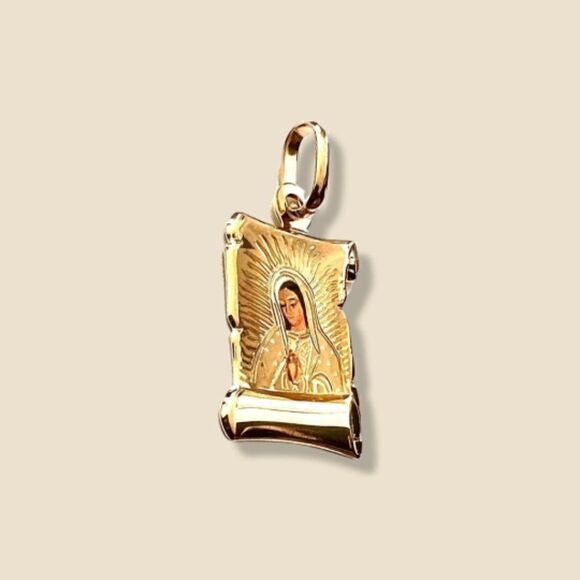 14K Solid Gold Guadalupe Virgin Mary Pendant | A Symbol of Faith and Grace | - Picture 6 of 8